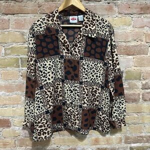 Alia Leopard Patchwork Long Sleeve Blouse